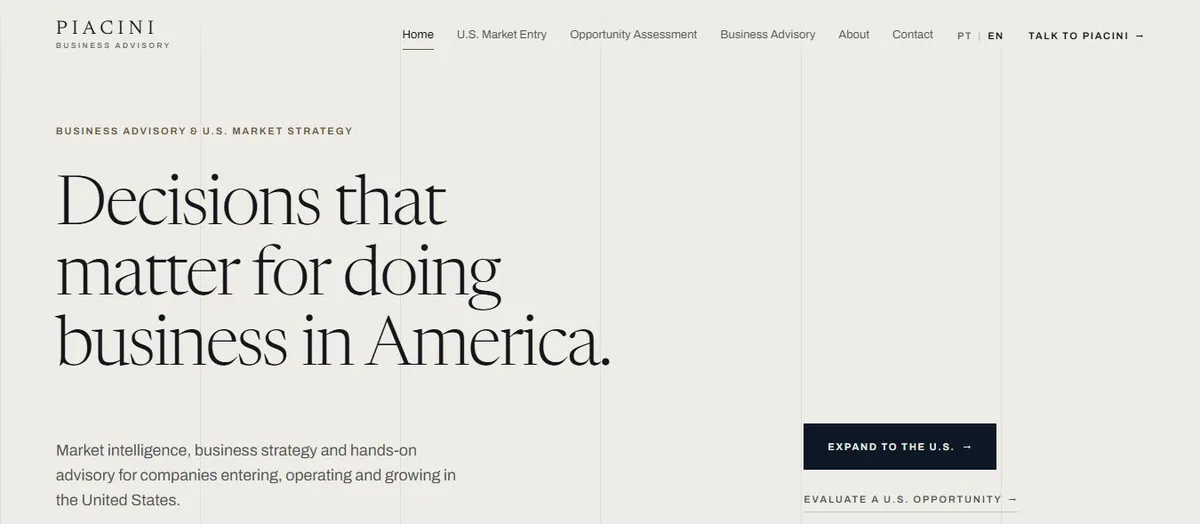 Homepage of the PIACINI Advisory website